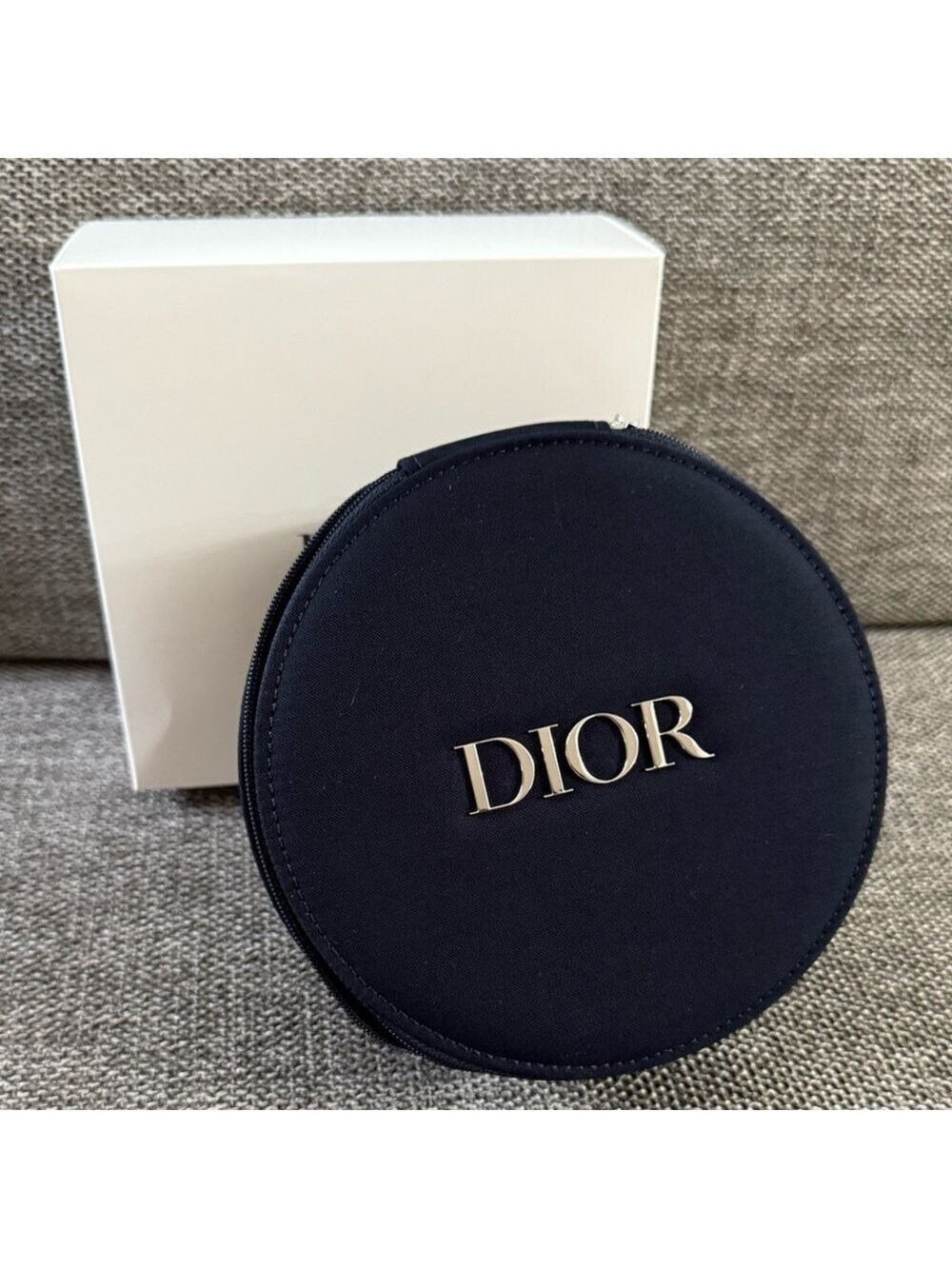 Dior Black Vanity Round Pouch Cosmetic Bag  Mirror New Authentic